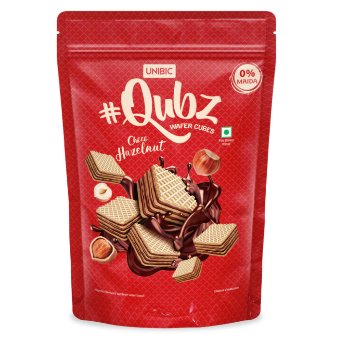 unibic qubz choco hazelnut wafer 0% maida 120g