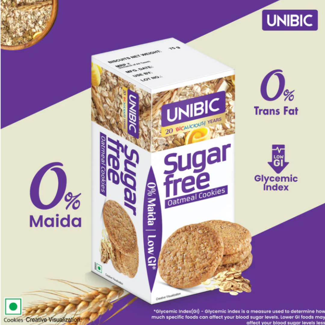 unibic : sugar free oatmeal cookies, 67.5g