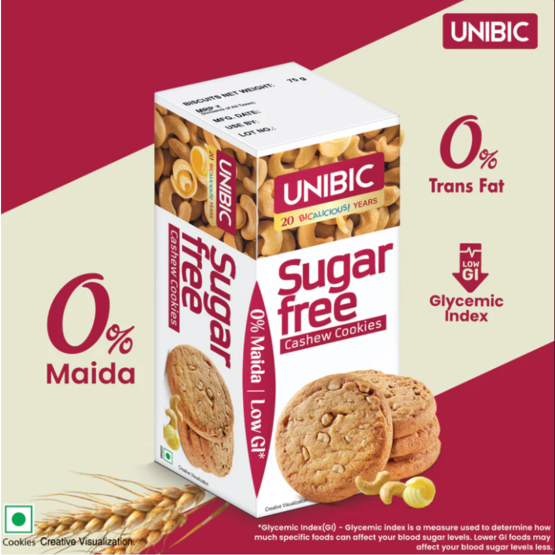 unibic : sugar free cashew cookies, 67.5g