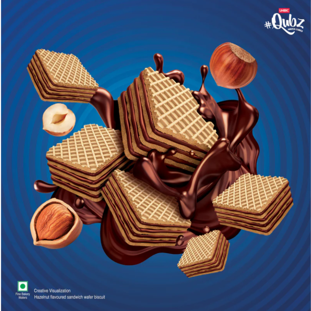 unibic qubz choco hazelnut wafer 0% maida 120g