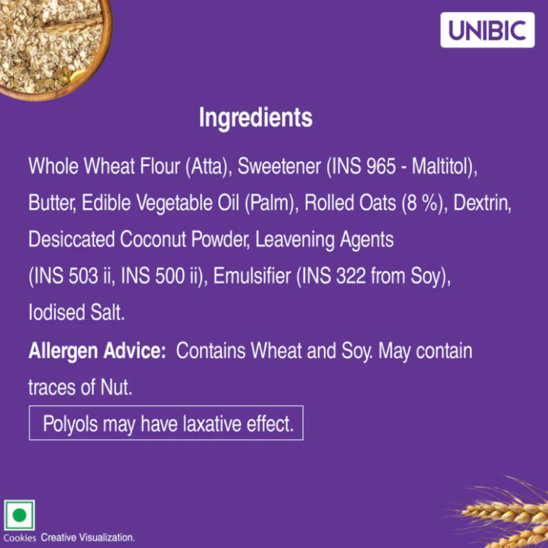unibic : sugar free oatmeal cookies, 67.5g
