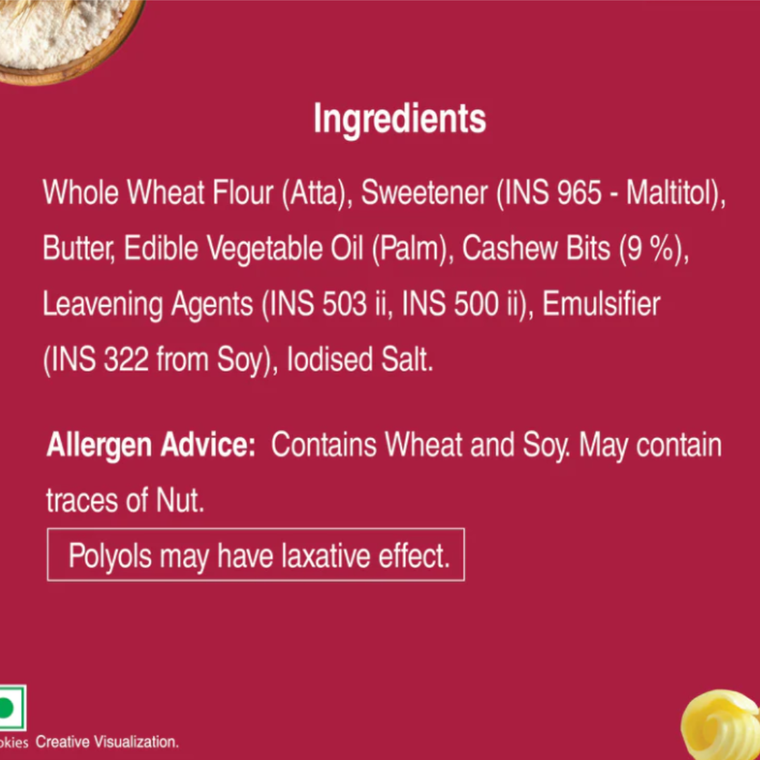 unibic : sugar free cashew cookies, 67.5g