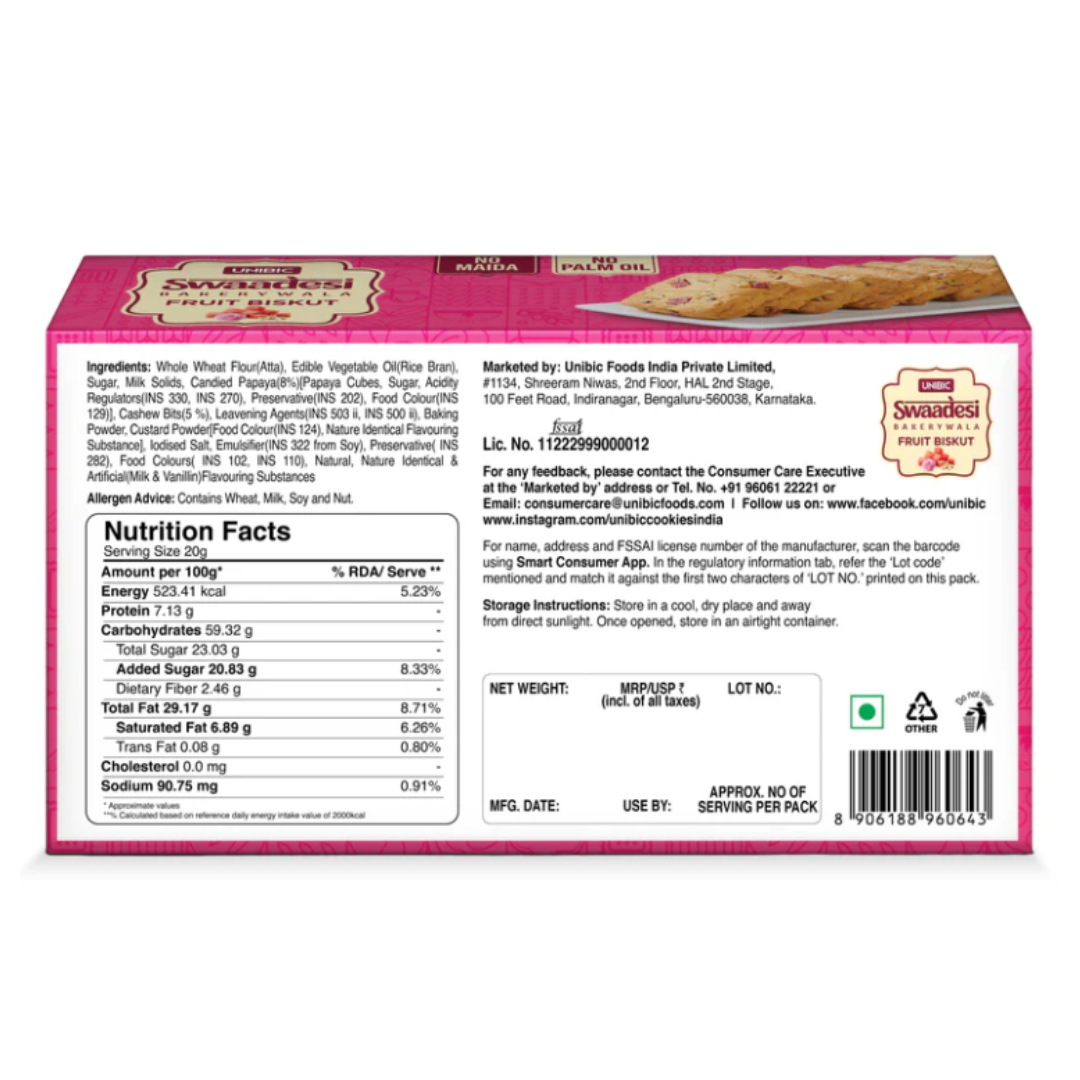 unibic swaadesi bakerywala fruit biskut 200 gm